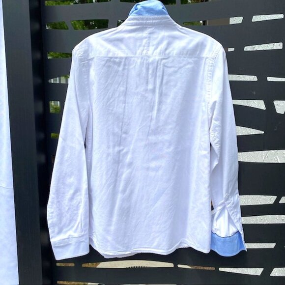 Max Jeans Womens Button Down Shirt Size Sm White Navy Pale Blue cuff & collar - Picture 2 of 6